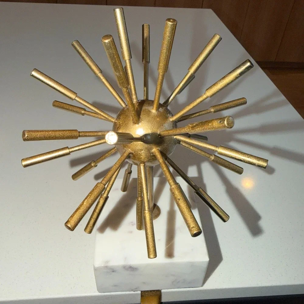 West Elm Stocking Holder Sputnik Atomic Star Burst Brass On Marble Base MCM